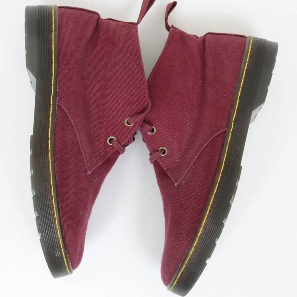 Dr. Martens Men's 9 WMNS 10 Mayport Overdyed Twill Canvas Lace Low Boots Oxblood